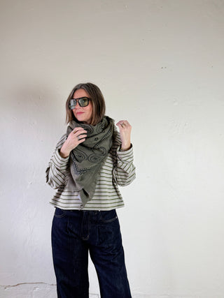 Paisley Wool Scarf | Olive/Black