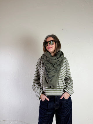 Paisley Wool Scarf | Olive/Black