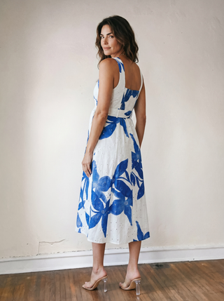 Coastal Bloom Belted Midi Dress