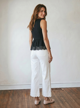 Lace Trim Peplum Tank | Black