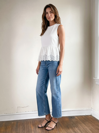 Lace Trim Peplum Tank | Off White