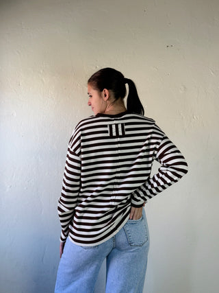 Waffle Knit Striped Top | Brown/Ivory