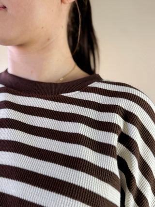 Waffle Knit Striped Top | Brown/Ivory