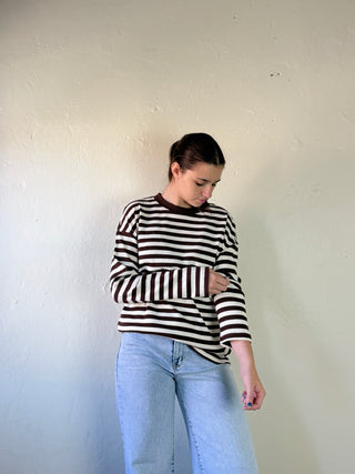 Waffle Knit Striped Top | Brown/Ivory