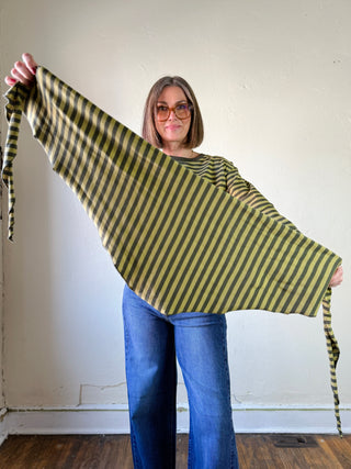 Striped Longsleeve with Detachable Scarf | Olive/Sage