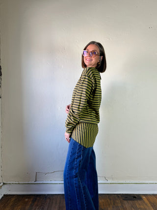 Striped Longsleeve with Detachable Scarf | Olive/Sage