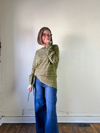 Striped Longsleeve with Detachable Scarf | Olive/Sage
