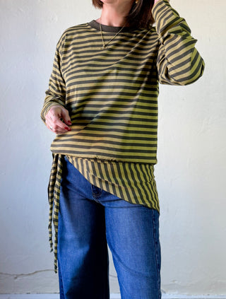 Striped Longsleeve with Detachable Scarf | Olive/Sage