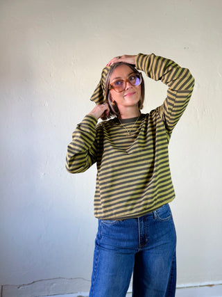 Striped Longsleeve with Detachable Scarf | Olive/Sage