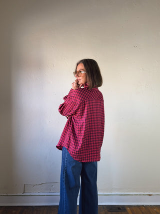 Fuchsia and Black Gingham Ruffle Blouse