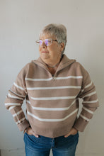 Load image into Gallery viewer, Adrienne Striped 1/4 Zip Sweater | Taupe/Cream

