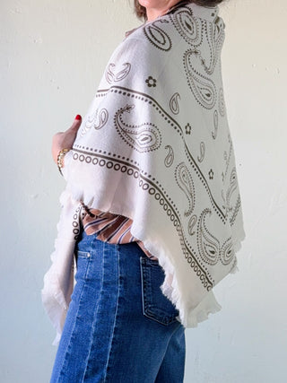 Paisley Wool Blend Scarf | Cream/Brown