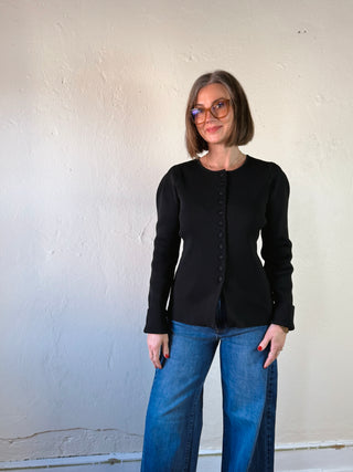 Fitted Ribbed Button Cardigan | Black