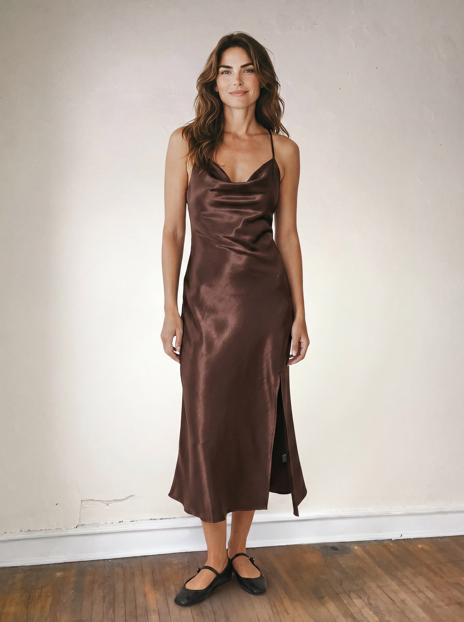 The Wardrobe Hero Satin Slip Dress | Chocolate