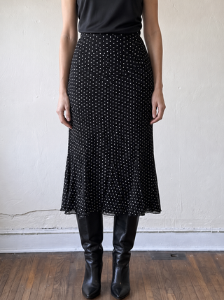Polka Dot Godet Midi Skirt