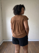 Load image into Gallery viewer, Extended Size Ruffled Henley Blouse |  Brown
