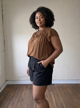 Load image into Gallery viewer, Extended Size Ruffled Henley Blouse |  Brown

