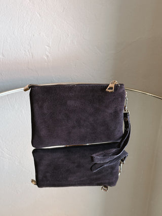 MOST WANTED USA chocolate brown suede wristlet bag with textured finish and zip closure