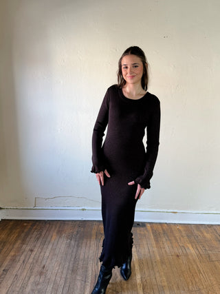 ABLE lettuce edge knit maxi dress in DMAX, full-length view