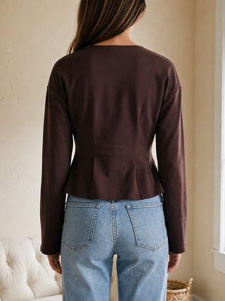 Sculpted Peplum Knit Top | Maroon