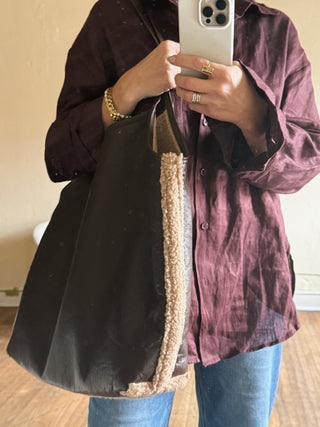 Urban Expressions Beau shearling trim tote bag in a structured design with soft shearling accents