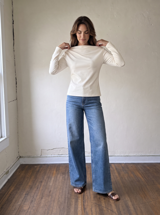 Contour Drape Asymmetrical Knit Top | Cream