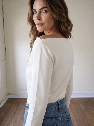 Contour Drape Asymmetrical Knit Top | Cream