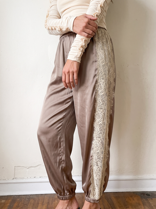 Sutton Lace Trim Satin Blouson Pants | Mocha