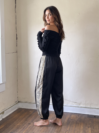 Sutton Lace Trim Satin Blouson Pants | Black