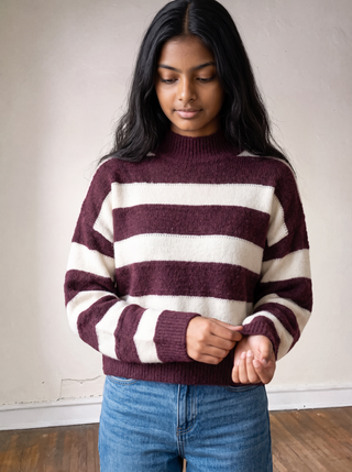 Striped Mock Neck Sweater