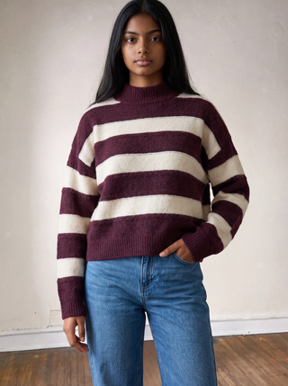 Striped Mock Neck Sweater