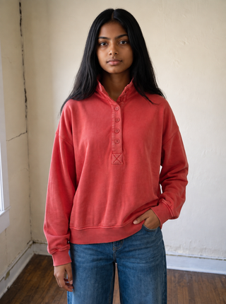 Vintage Wash Henley Pullover | Dark Red
