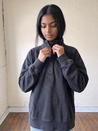 Vintage Wash Henley Pullover | Black