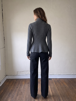 Sculpted Rib Zip Cardigan | Charcoal