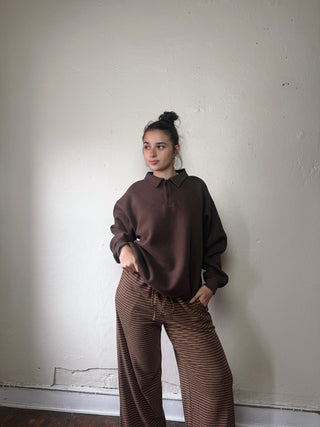 MOD REF Autumn Stripe Lounge Pants with cozy striped fabric, casual fit, perfect for relaxing or lounging at home.