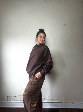 MOD REF Autumn Stripe Lounge Pants with cozy striped fabric and relaxed fit, perfect for comfortable casual wear.