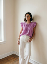 Load image into Gallery viewer, Lilac Flutter Sleeve Pintuck Cotton Blouse
