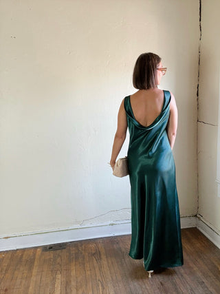 Midnight Cowl Back Satin Maxi Dress | Emerald