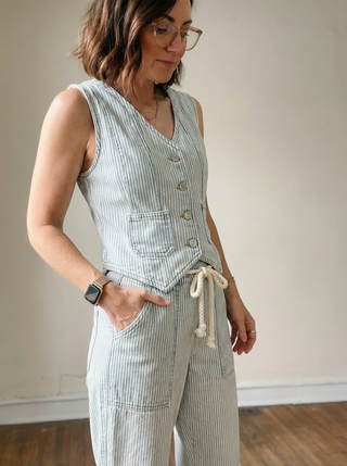Classic Engineer Stripe Fitted Denim Vest