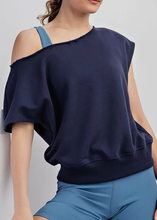 Load image into Gallery viewer, Off Duty One Shoulder Lounge Top | Navy
