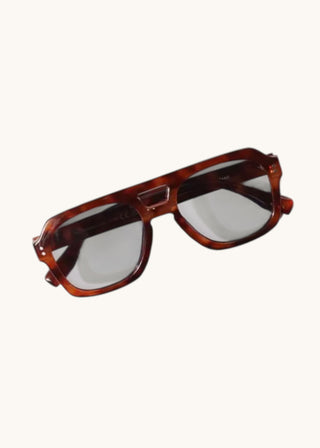 Red Tortoise with Grey Lens Plastic Frame Retro Square Aviator Sunglasses