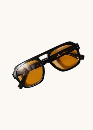 FASHION CITY MWA black plastic aviator sunglasses with yellow lenses, retro square design, stylish and eye-catching eyewear.