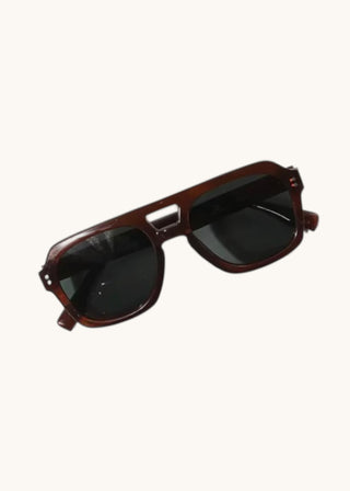 FASHION CITY MWA brown plastic aviator sunglasses with green lenses, retro square design and slim frame.