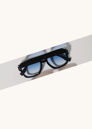 FASHION CITY MWA black plastic square aviator sunglasses with blue lenses, retro style and sleek design.