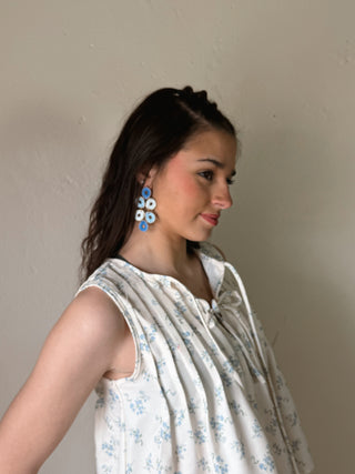 Coastal Bloom Raffia Statement Earrings | Blue