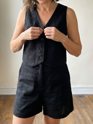 Black Tailored Button Front Vest
