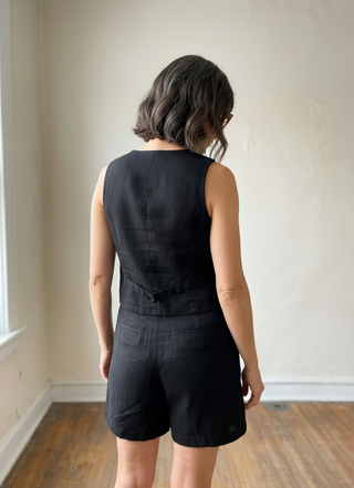 Black Tailored Linen Blend Shorts
