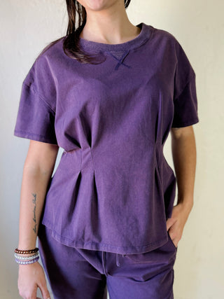 Mineral Washed Pleated Peplum Top