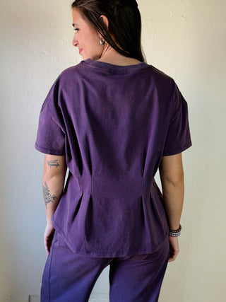 Mineral Washed Pleated Peplum Top