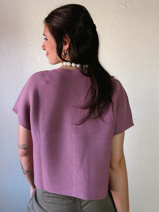 Deep Fig Ribbed Short Sleeve Knit Top
